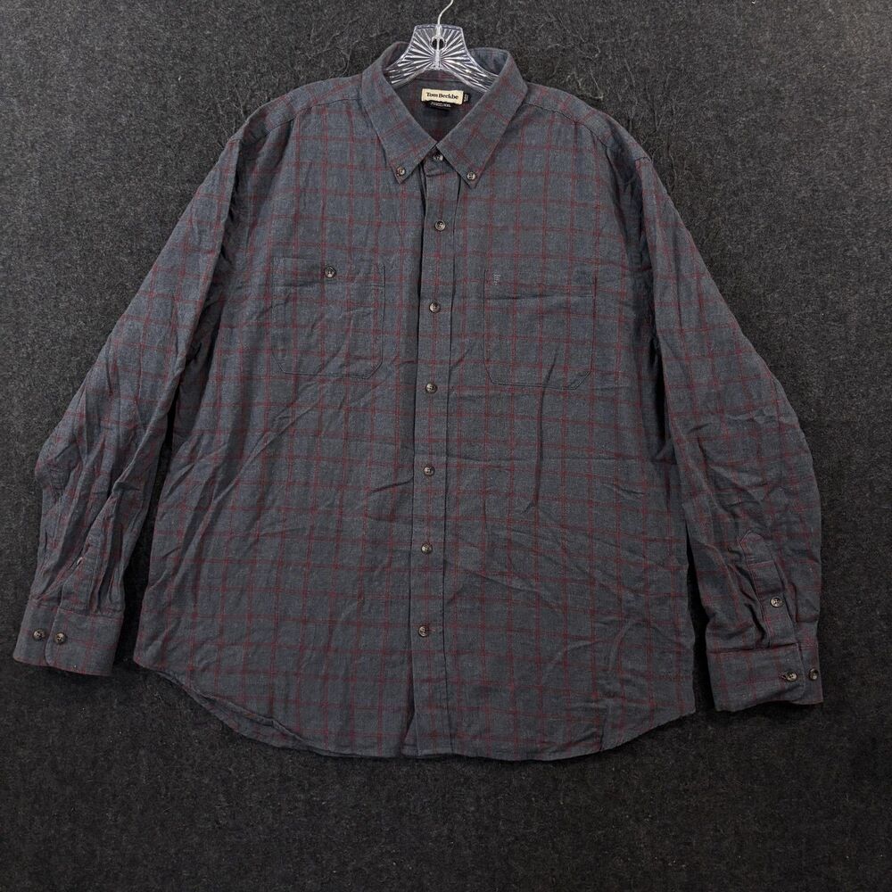 Tom Beckbe Shirt Men's XXL Gray Red Plaid Flannel Button Down Dual Pockets